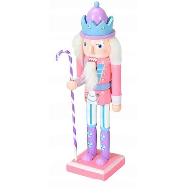 Highlife Vánoční dekorace louskáček růžovo-modrý s holí, 38 cm