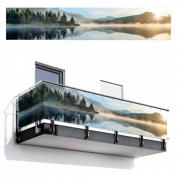 MuchoWow BALKONOVÁ ZÁSTĚNA Jezero - Mlha - Hory - Krajina 500x95 cm