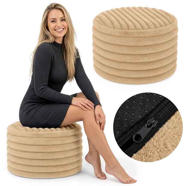 Moderní Taburet Sedák 45 CM Kulatý Do Obývacího Pokoje Podnožka Měkká