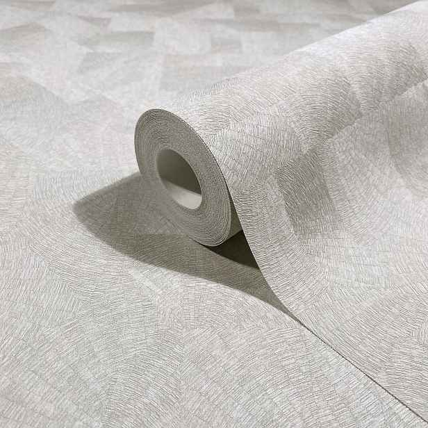 Šedo-béžová tapeta s ozdobným geometrickým vzorem, omyvatelná tapeta