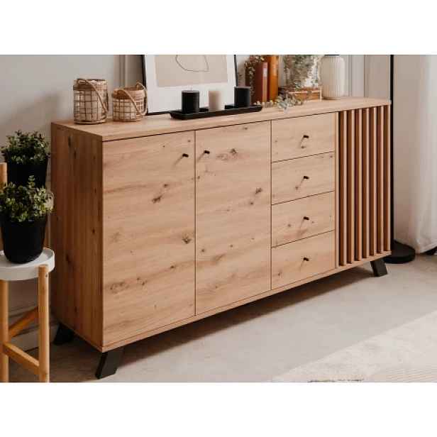 Široká komoda Merida, 160 cm, dub artisan/antracit