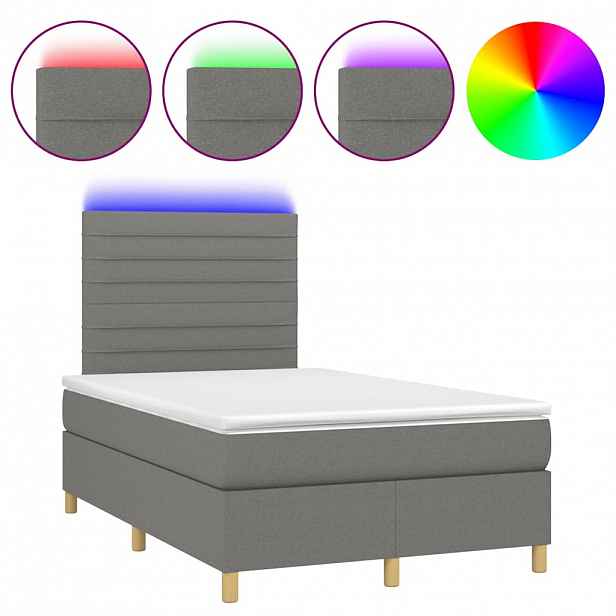 vidaXL Box spring postel s matrací a LED tmavě šedá 120x190 cm textil