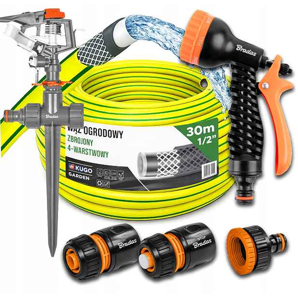 Hadice 1/2" 30 m 4 Vrstvy Zavlažovací Pistole Set Bradas