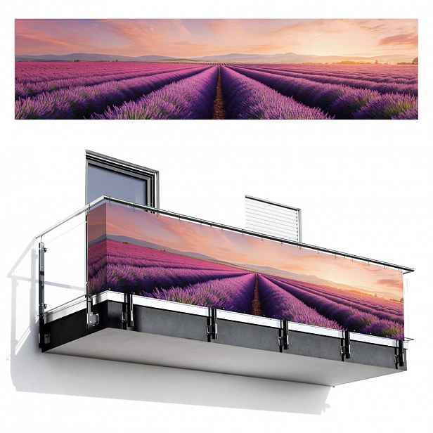 MuchoWow BALKONOVÁ ZÁSTĚNA Levandulové pole - Západ slunce - Fialová - Květiny 500x120 cm