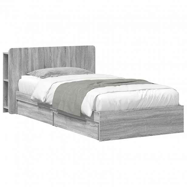 vidaXL Rám postele s úložným prostorem s čelo Šedý Sonoma 75 x 190 cm