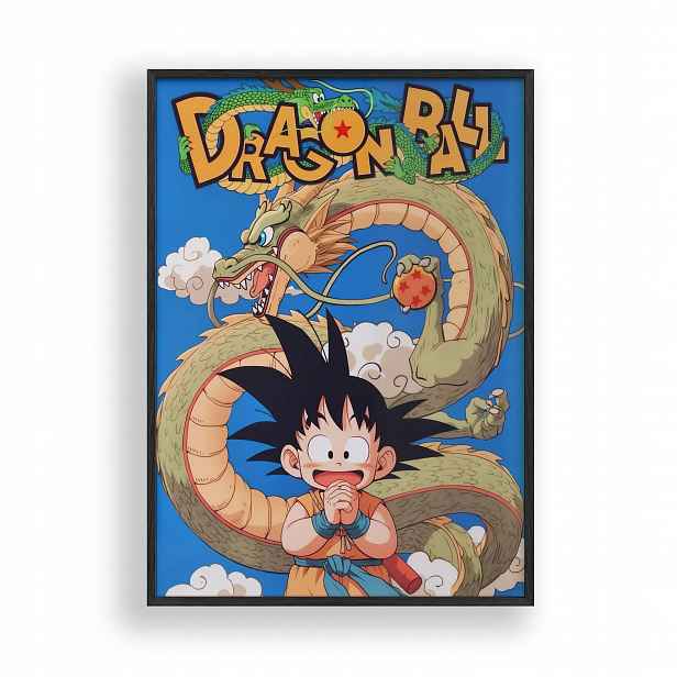 Obraz Dragon Ball Goku Shenron Anime Plakát Rámeček Dřevěný Černý 30x42 cm