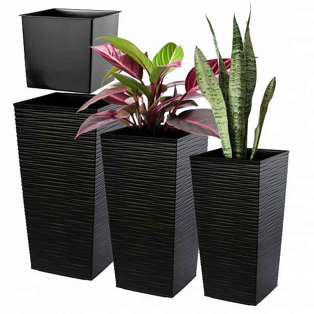 Set 3ks Květináč Vložka Vysoká Černá 37+47+57 cm