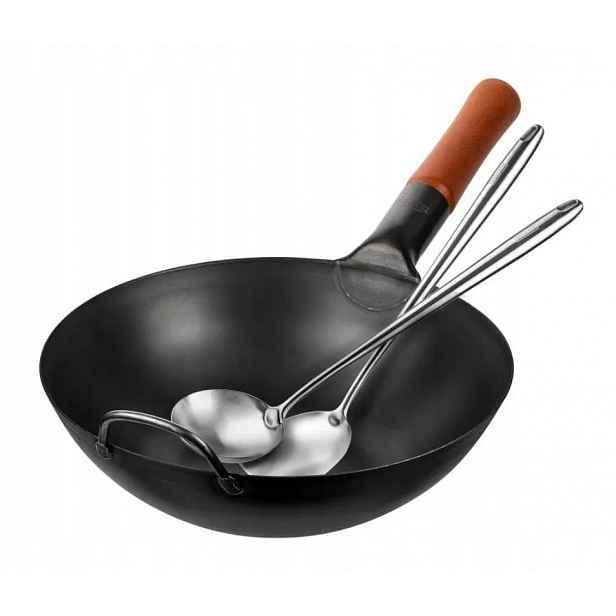 Yosukata Wok 30 cm Sada Špachtle Naběračka Indukce Plyn Ploché Dno Příslušenství