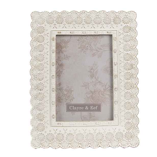 Bílý antik fotorámeček s romantickými květy - 16*2*21 cm / 10*15 cm Clayre & Eef