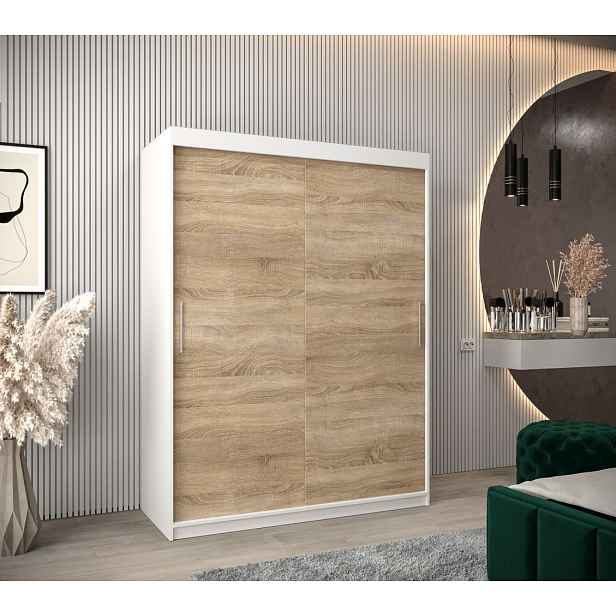 Skříň s posuvnými dveřmi v šířce 150 cm TIMEA - bílá / dub sonoma