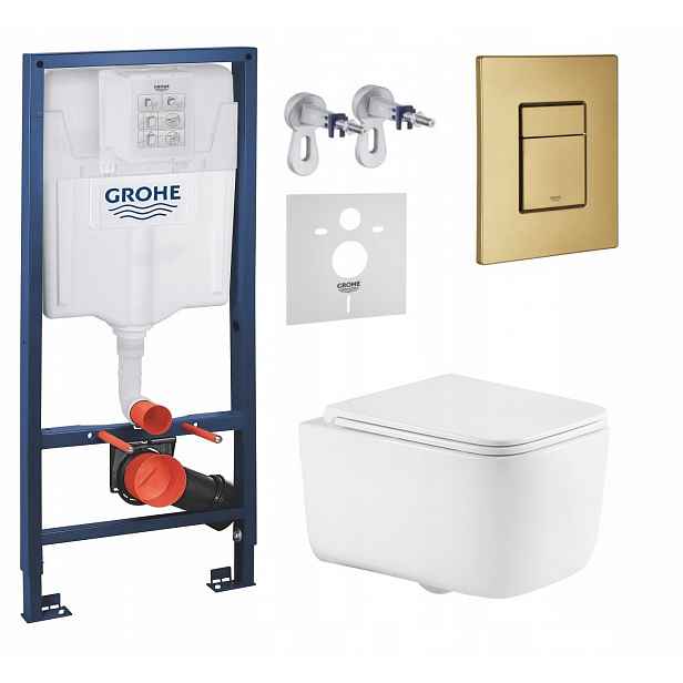 Podomítkový Wc set Grohe s mísou Alba S a tlačítkem zlatý kartáčovaný