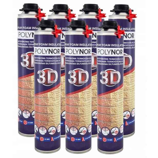 Pur Stříkací Pěna Polynor 3D Sada 7 x 850 ml Izolace Zateplení