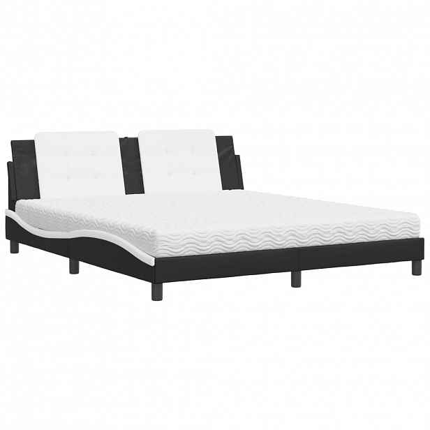 vidaXL Postel s matrací Zadar černá a bílá 180 x 200 cm umělá kůže