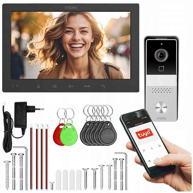 Virone Full Hd videotelefonní sada Tuya Wi-Fi dotykový panel Rfid Černá