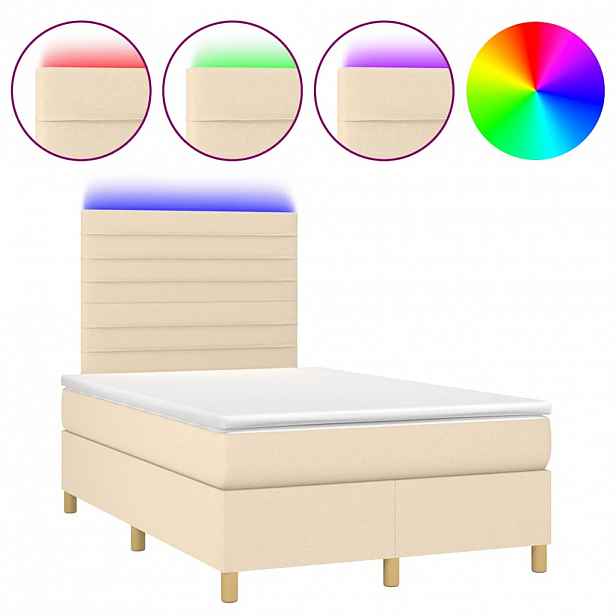 vidaXL Box spring postel s matrací a LED krémová 120x190 cm textil