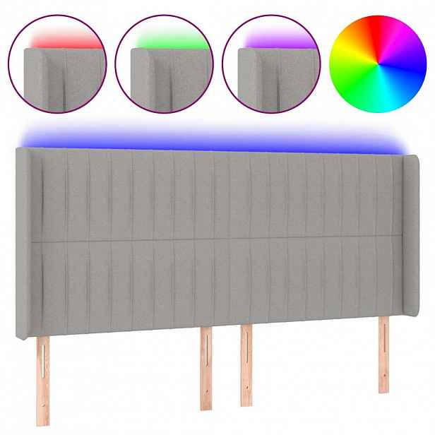 vidaXL Čelo postele s LED světle šedé 203x16x118/128 cm textil