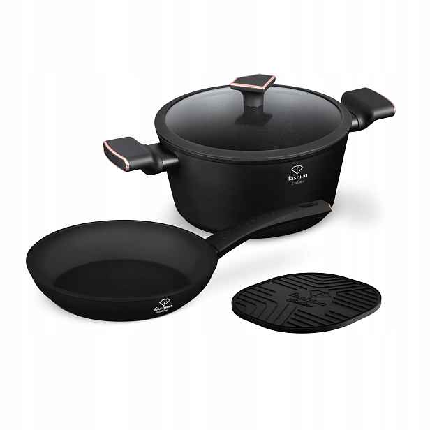 Sada pánev hrnec Fashion FTV-0047 Matte Black-Rose Gold