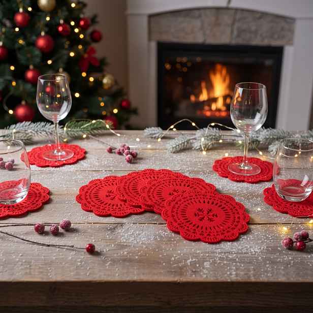 Vánoční filcové podtácky LEIS červené 12×12 cm – 4 ks