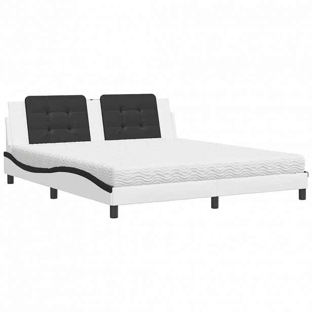vidaXL Postel s matrací Zadar bílá a černá 180 x 200 cm umělá kůže