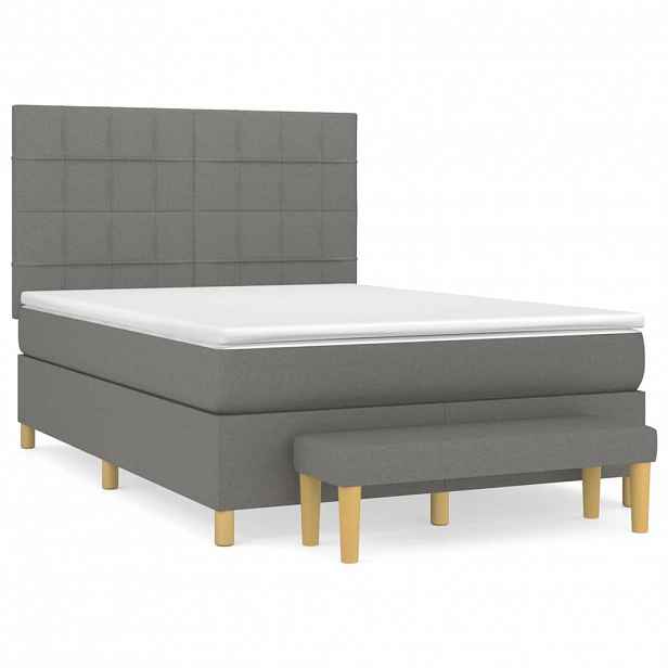 vidaXL Box spring postel s matrací tmavě šedý 140 x 190 cm textil
