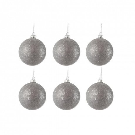 Sada 6 skleněných vánočních ozdob ve stříbrné barvě J-Line Bauble, ø 8 cm