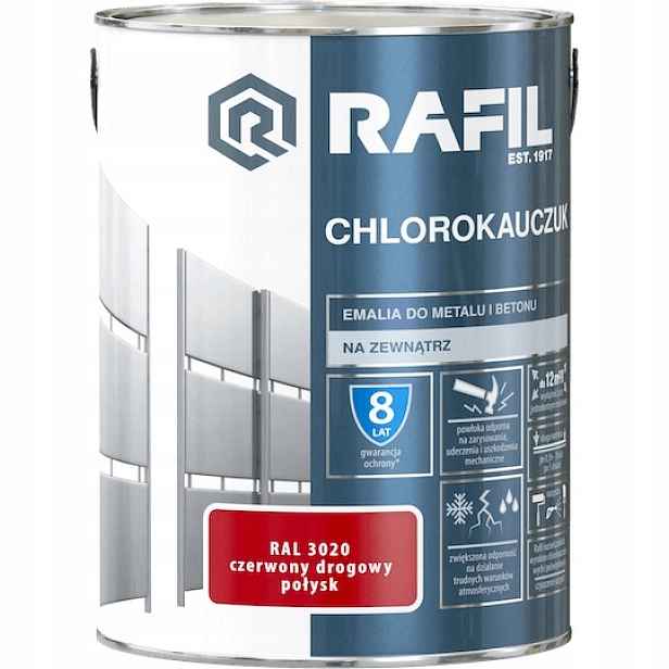 Rafil Chlorkaučuková Smaltová Barva 5 L Červená Ral 3020 Lesk
