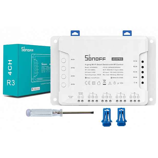 Sonoff 4CH Pro R3 WiFI Rf 433MHz 4kanálový Din