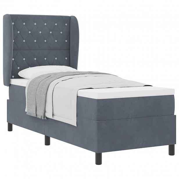 vidaXL Postel s boxspringem s polštářem Tmavě šedá 200 x 80 cm samet