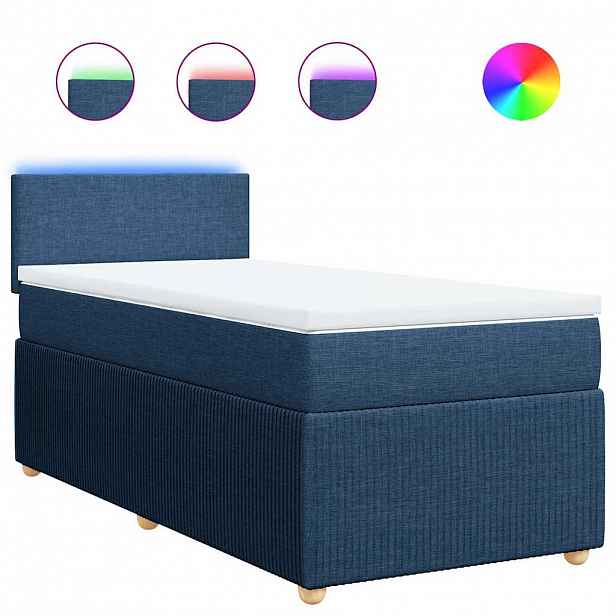 vidaXL Box spring postel s matrací modrá 90x190 cm textil