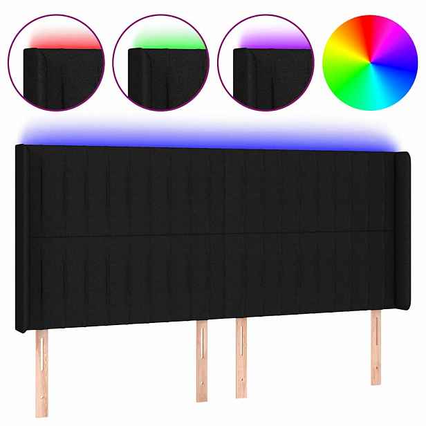 vidaXL Čelo postele s LED černé 203 x 16 x 118/128 cm textil