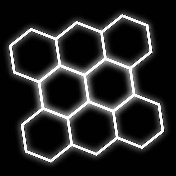 Sada Led svítidel Hexagon 8ks 245W pro garáž, detailing, silné stropní osvětlení