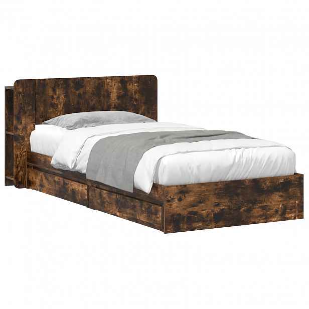 vidaXL Rám postele s úložným prostorem s čelo Kouřový dub 90 x 190 cm