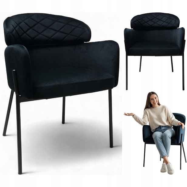 Křeslo Detroit Černý Velur Moderní obývací pokoj Loft Glamour Kuchyňské křeslo