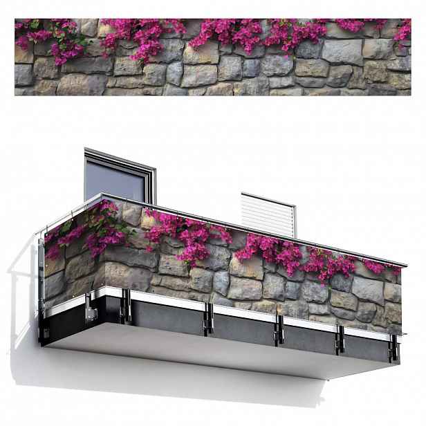 MuchoWow BALKONOVÁ ZÁSTĚNA Bougainvillea - Kamenná zeď - růžová 500x100 cm