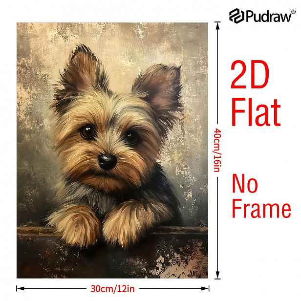 TEMU 2D Plochý, 2D Plochý Plátno Nástěnné Umění, Elegantní Malý Yorkshirský Teriér, 11,8 x 15,7 Palců, Připraveno k Pověšení, YIMK3707, Vhodné do