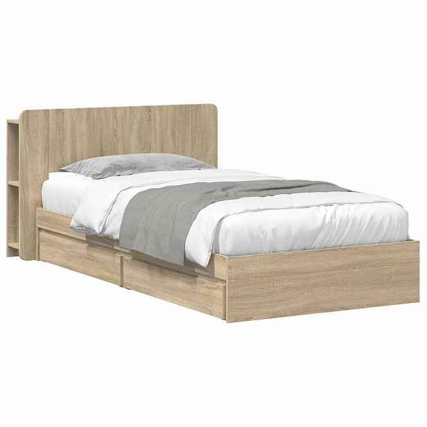 vidaXL Rám postele s úložným prostorem s čelo Dub sonoma 90 x 190 cm
