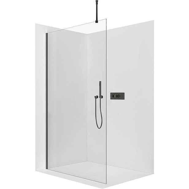 Sprchová zástěna Walk-in Onyx Top Round L/P - 10 mm - kulatá vzpěra - černá matná, transparentní sklo - 120x200 cm