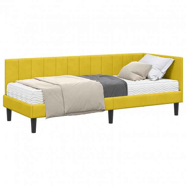 vidaXL Rohový rám postele s matrací 2 ks Žlutá 80 x 200 cm samet
