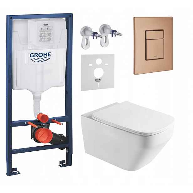 Podomítkový Wc set Grohe s mísou Naron a tlačítkem kartáčovaná měď