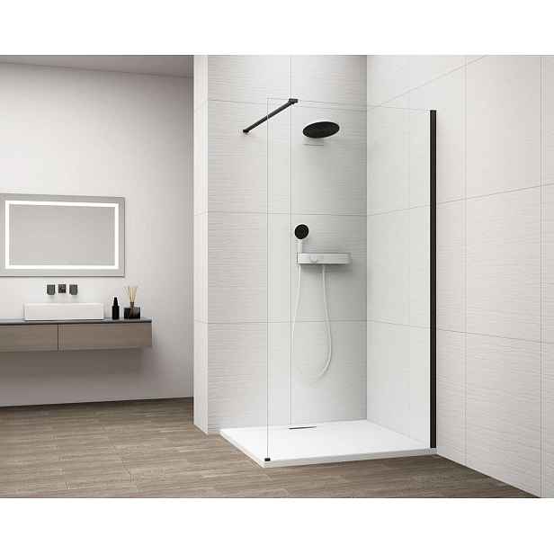 Polysan Esca - Sprchová stěna Walk-In 80x210 cm, Antidrop, sklo čiré/matná černá ES1080-02