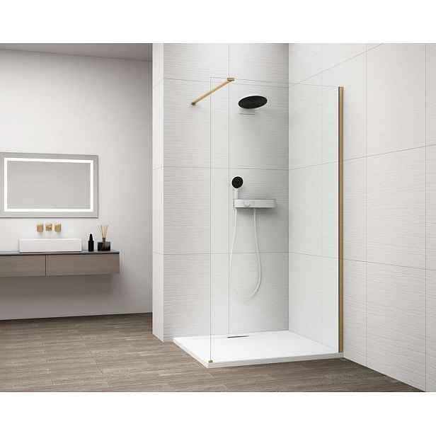 Polysan Esca - Sprchová stěna Walk-In 80x210 cm, Antidrop, sklo čiré/matná zlatá ES1080-04