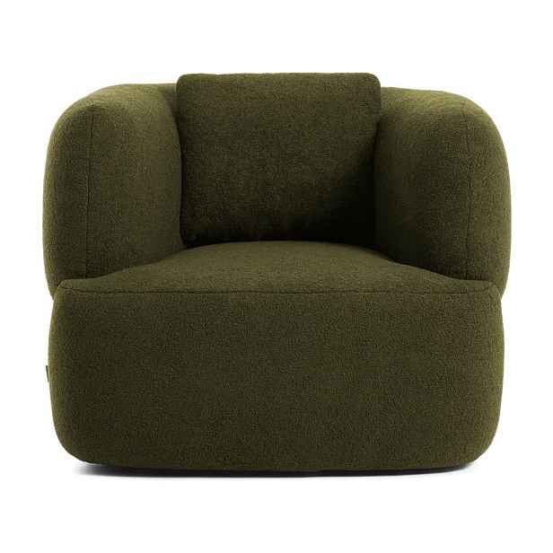 Tmavě zelené otočné křeslo z textilie bouclé Martina – Kave Home