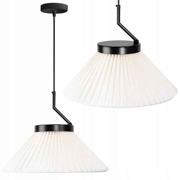 Černá závěsná stropní lampa s bílým plisovaným stínidlem