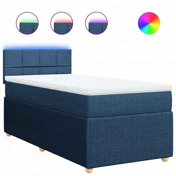 vidaXL Box spring postel s matrací modrá 90x190 cm textil