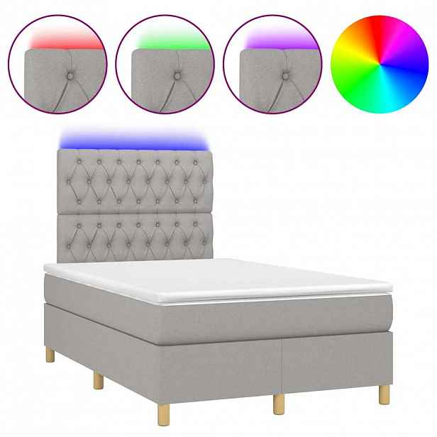 vidaXL Box spring postel s matrací a LED světle šedá 120x190 cm textil