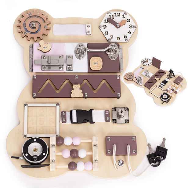 ECOTOYS Dřevěná multifunkční tabule BEAR hnědá