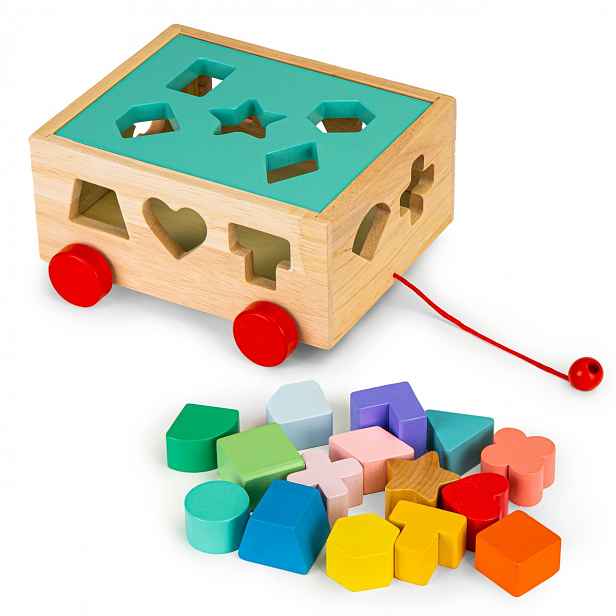 Dřevěný vozík s třídičem a kostkami EcoToys