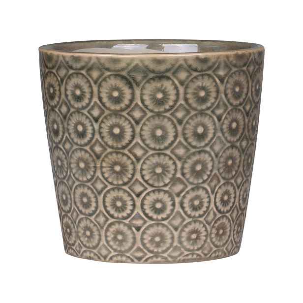Hnědo-zelený antik keramický obal na květináč se vzorem Dante verte -  Ø 14*13cm Chic Antique