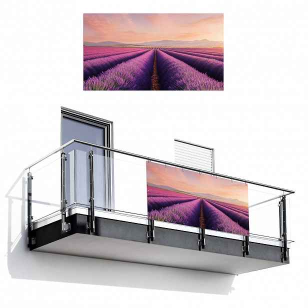 MuchoWow BALKONOVÁ ZÁSTĚNA Levandulové pole - Západ slunce - Fialová - Květiny 200x110 cm