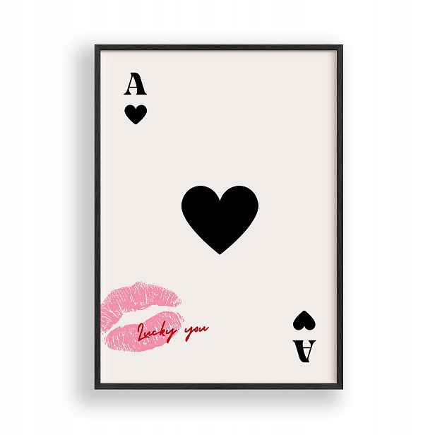 Obraz Lucky Ace Heart Plakát Rámeček Dřevěný Černý 30x42 cm